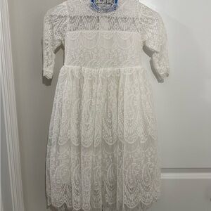 Ivory Lace Girls' Formal Dress with Scallop Detail